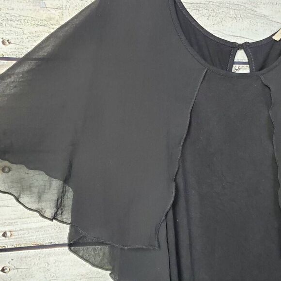Maurices Black Flutter Sleeve Blouse L Women’s Dressy Keyhole Back Top Layered C - Picture 2 of 7